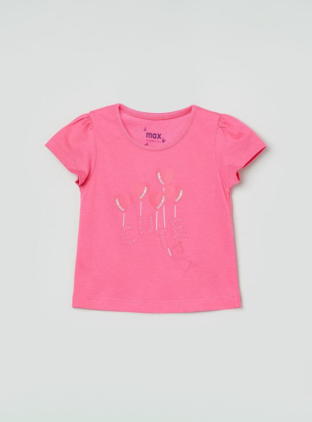 MAX Girls Printed Round Neck T-shirts - Pack of 5