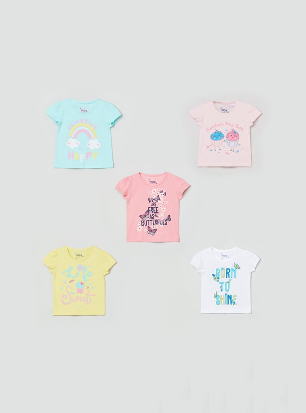 MAX Girls Printed Round Neck T-shirts Combo - Pack of 5