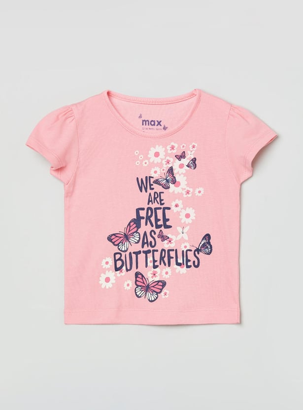 MAX Girls Printed Round Neck T-shirts Combo - Pack of 5
