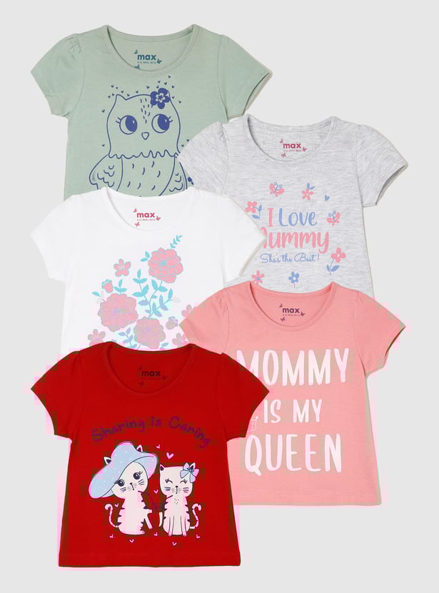 Girls Graphic Printed T-shirt - Pack of 5