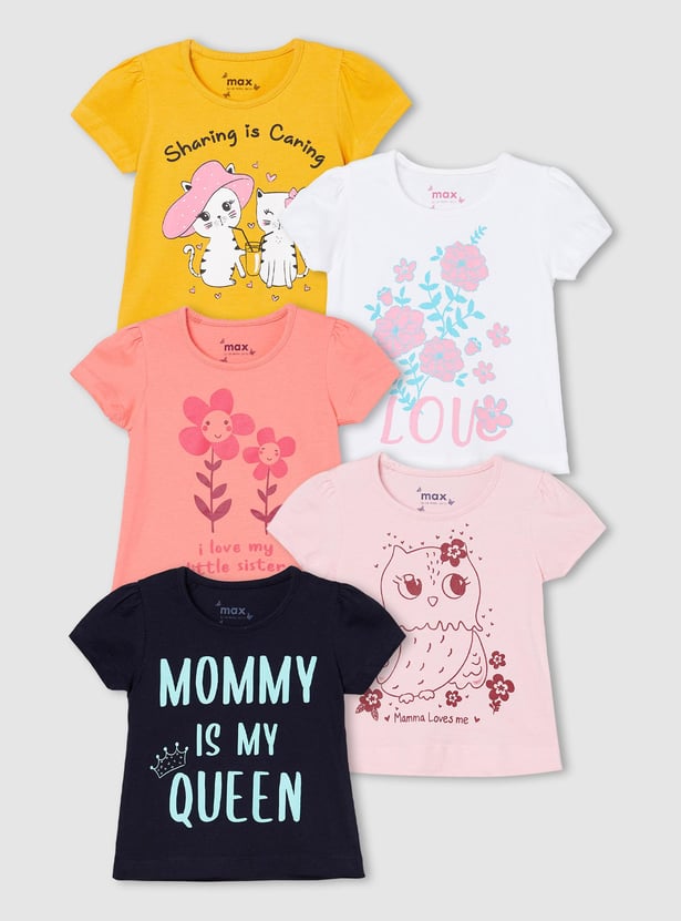 Girls Graphic Printed T-shirt - Pack of 5