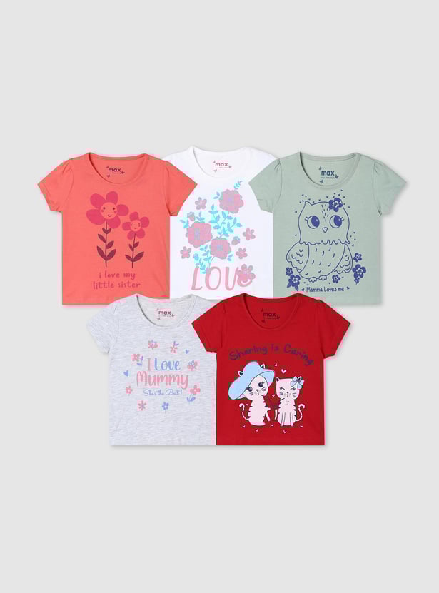 Girls Graphic Printed T-shirt - Pack of 5