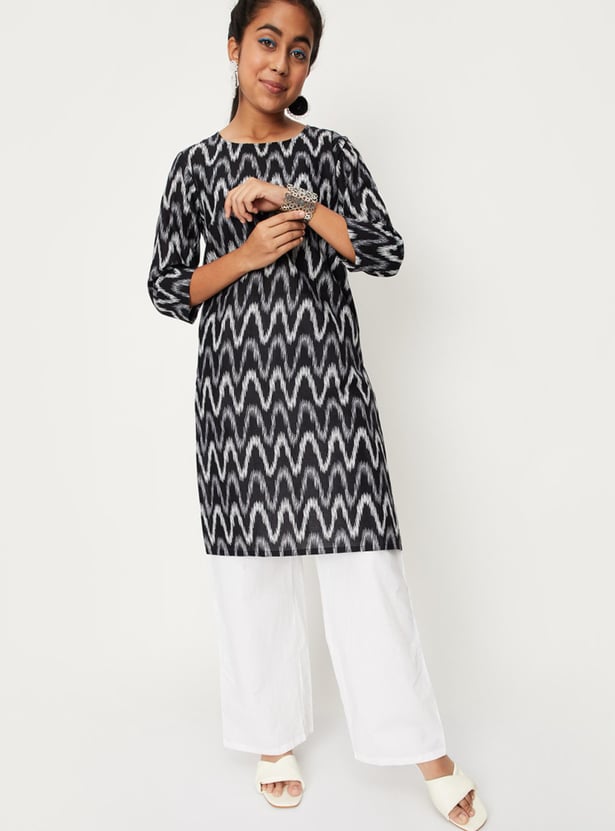 Girls Printed Straight Kurta With Pyjama and Dupatta