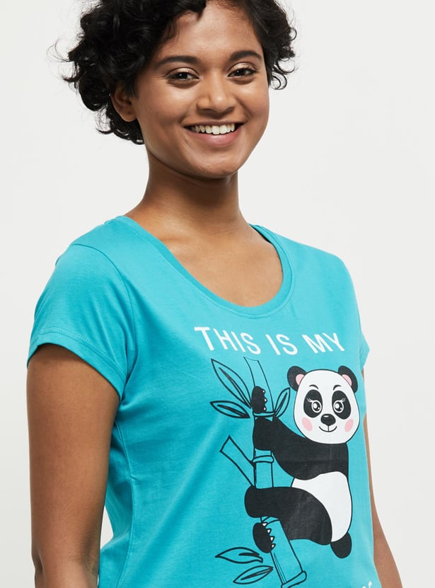 Women Printed Lounge T-shirt with Elasticated Pyjamas