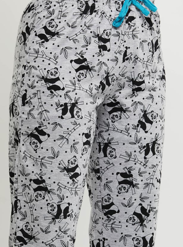 Women Printed Lounge T-shirt with Elasticated Pyjamas
