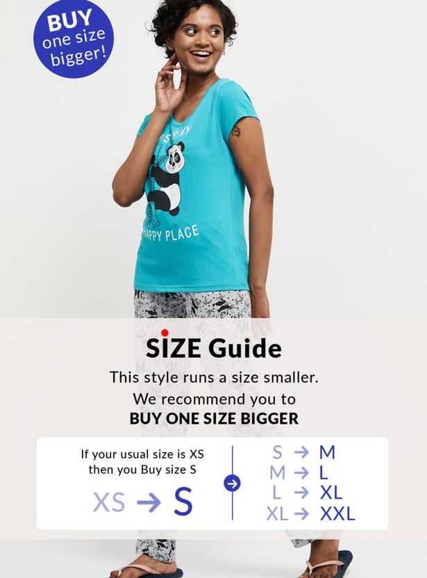Women Printed Lounge T-shirt with Elasticated Pyjamas