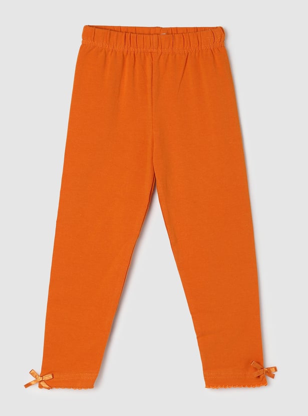 Girls Solid Leggings with Bow Detail - Pack of 3