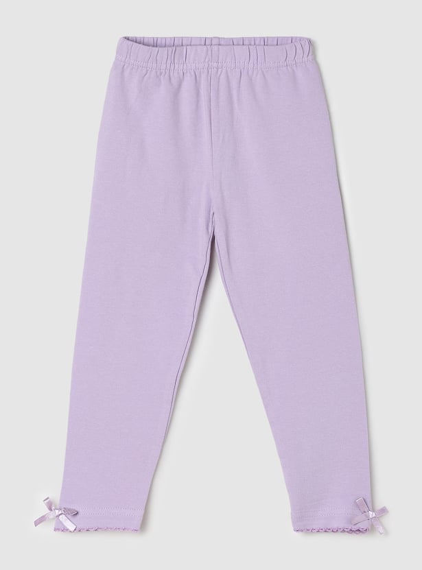 Girls Solid Leggings with Bow Detail - Pack of 3