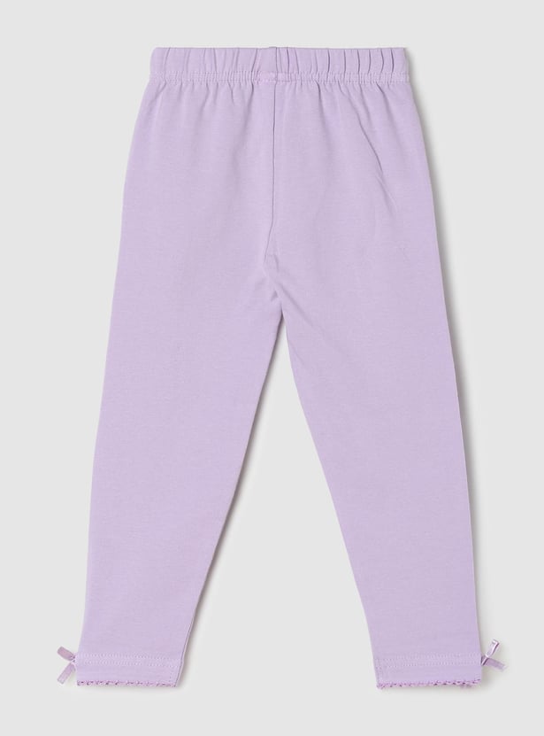 Girls Solid Leggings with Bow Detail - Pack of 3