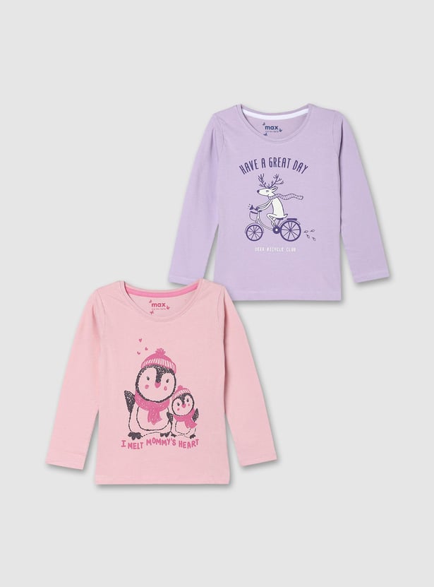 Girls Graphic Printed T-shirt - Pack of 2