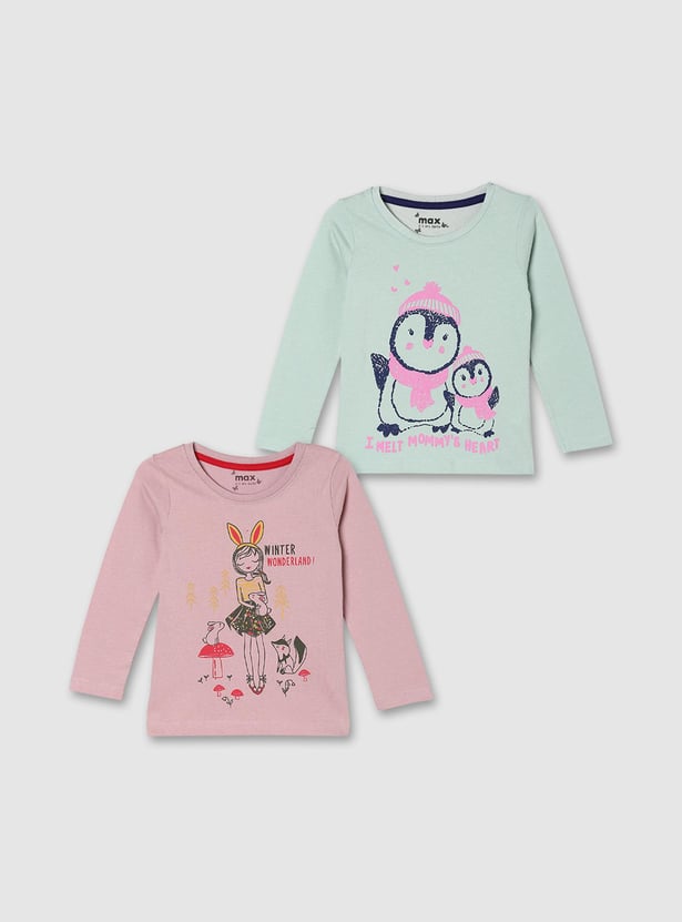 Girls Graphic Printed T-shirt - Pack of 2