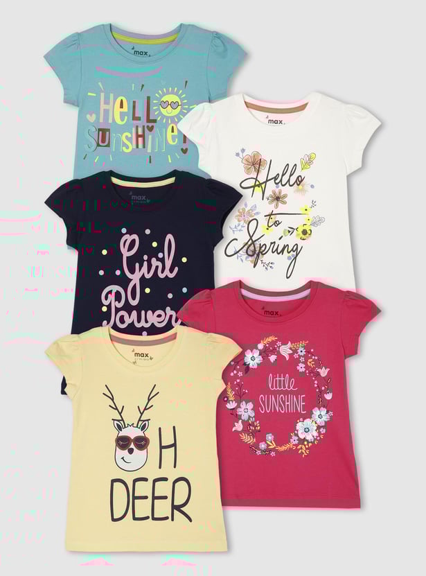 Girls Graphic Printed T-shirt - Pack of 5