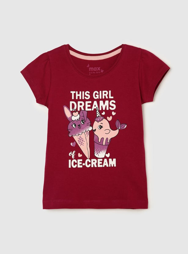 Girls Printed Round Neck T-shirt- Pack Of 5