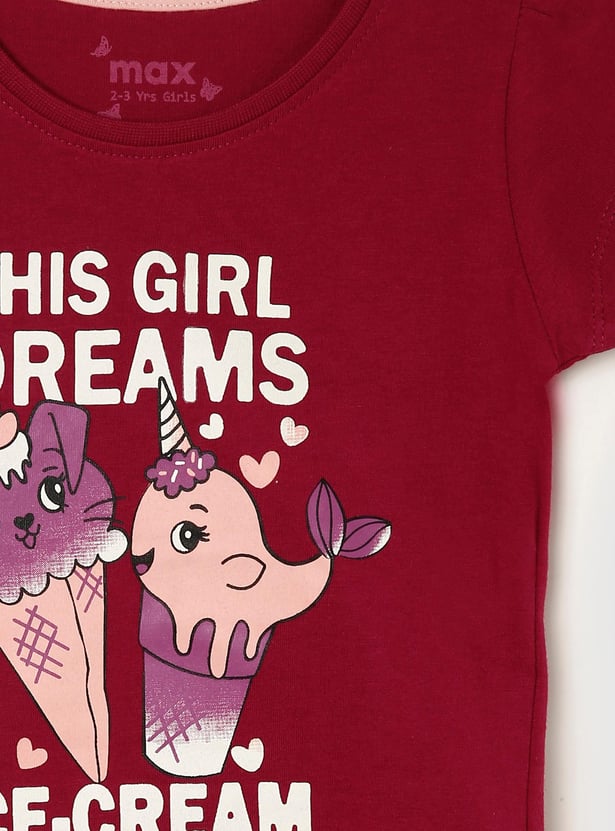 Girls Printed Round Neck T-shirt- Pack Of 5