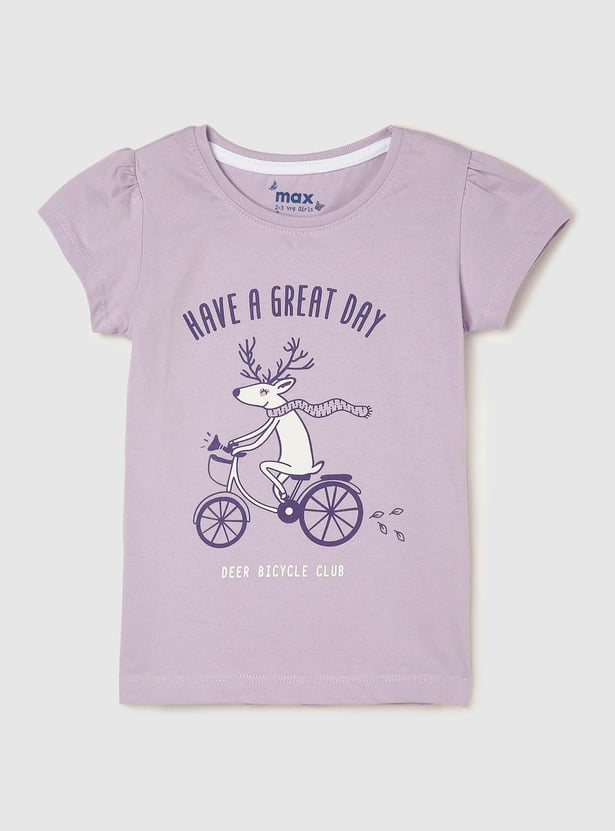 Girls Printed Round Neck T-shirt- Pack Of 5