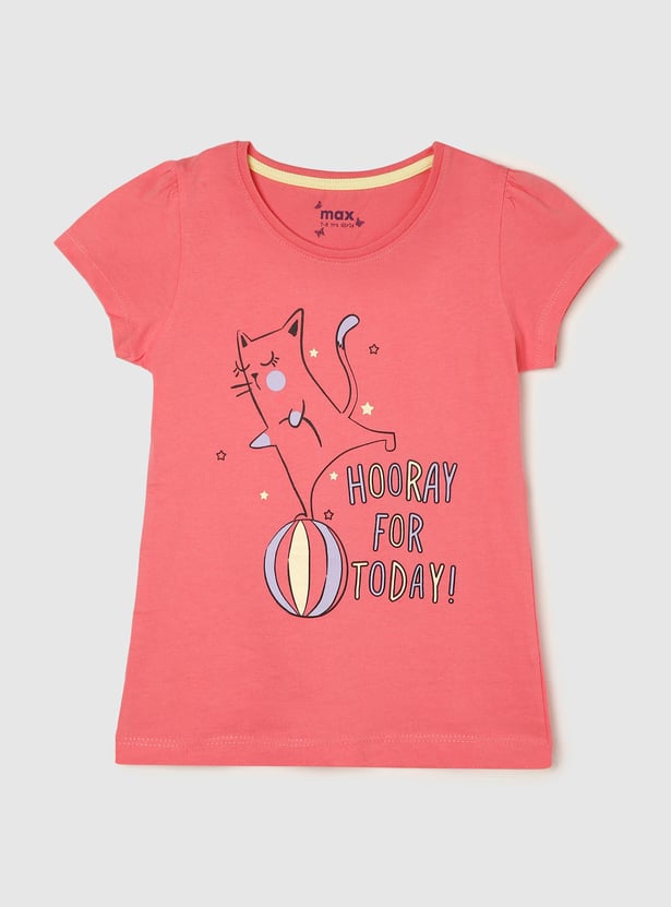 Girls Printed Round Neck T-shirt - Pack of 3