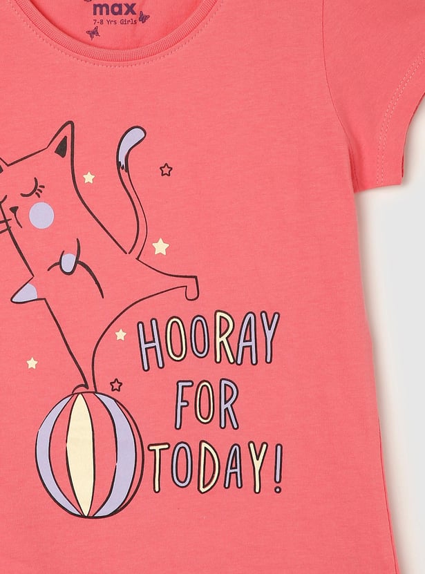 Girls Printed Round Neck T-shirt - Pack of 3