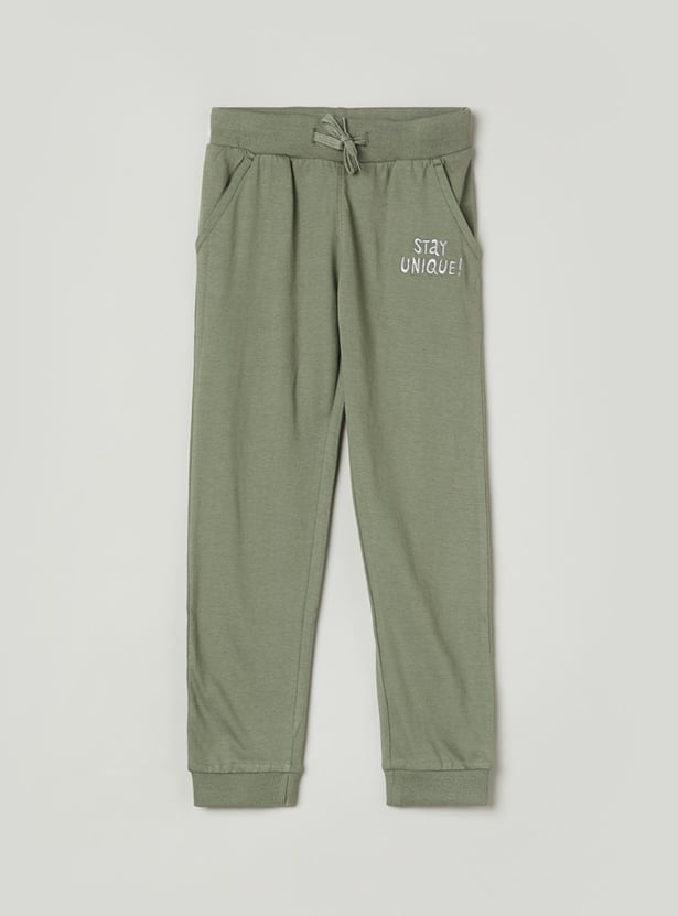 Girls Solid Drawstring Waist Joggers