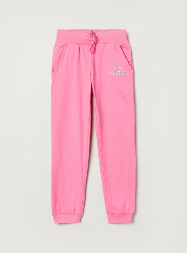Girls Solid Drawstring Waist Joggers