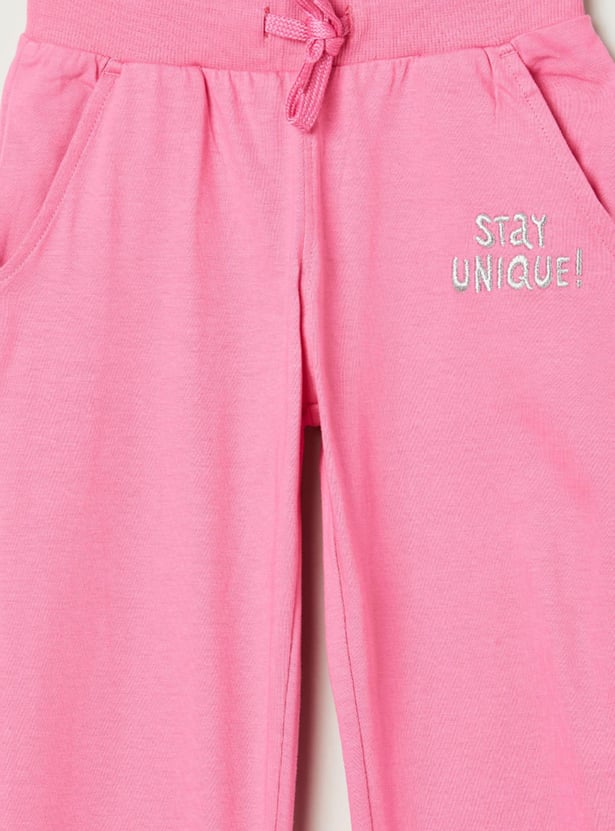 Girls Solid Drawstring Waist Joggers