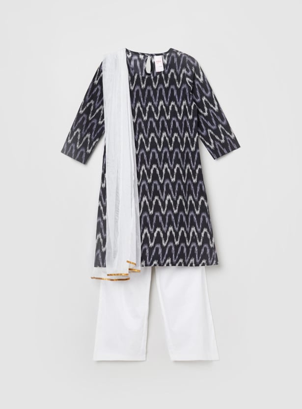 Girls Printed Straight Kurta With Palazzo and Dupatta