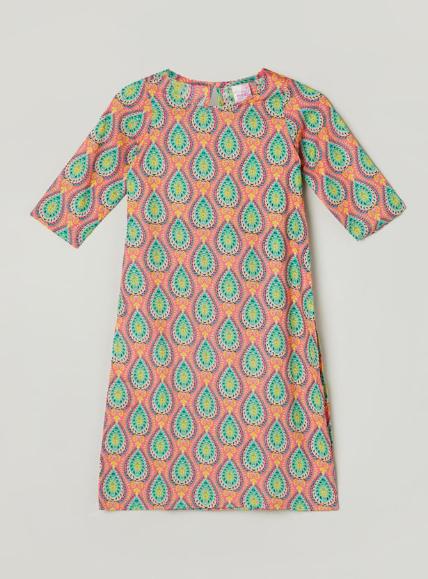 Girls Printed Round Neck Kurta with Pyjama And Dupatta