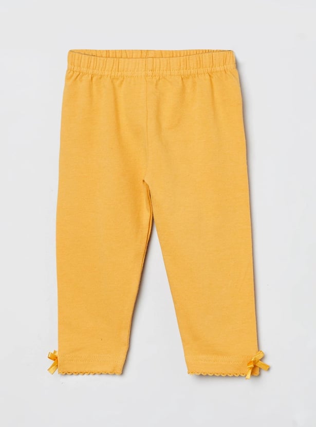 Girls Solid Bow Detailed Leggings
