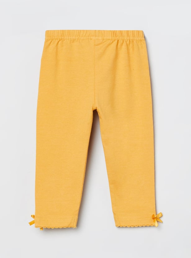 Girls Solid Bow Detailed Leggings
