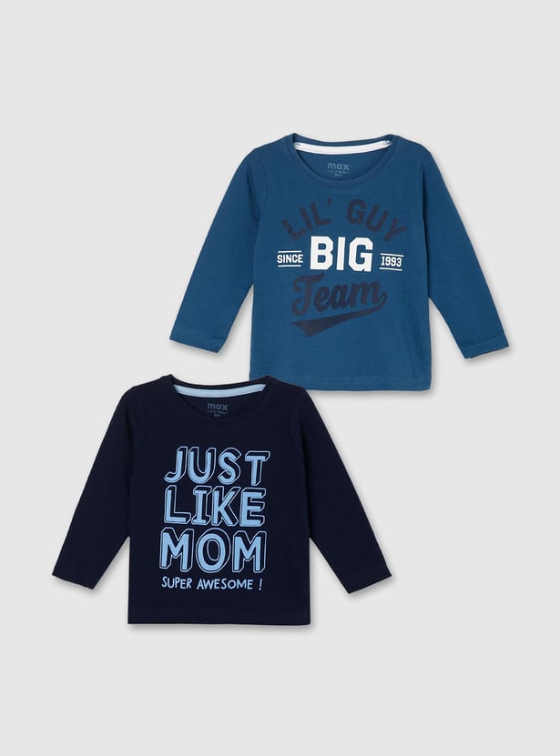 Boys Typographic Print Crew Neck T-shirt - Pack of 2