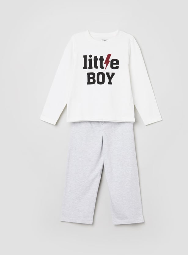 Boys Printed T-shirt with Solid Track Pants