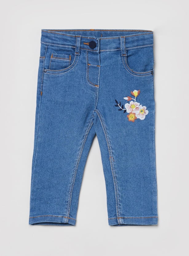 MAX Girls Floral Embroidered Slim Fit Denim Jeans