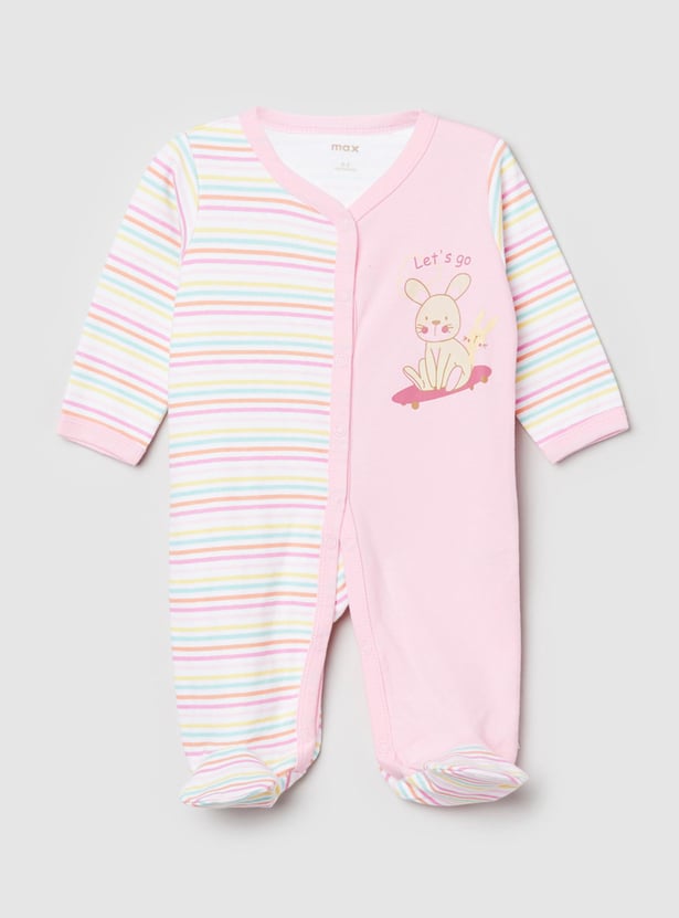 Girls Striped Anti-Bacterial Sleepsuit