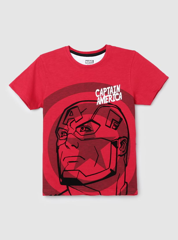 Boys Captain America Printed Crew Neck T-shirt