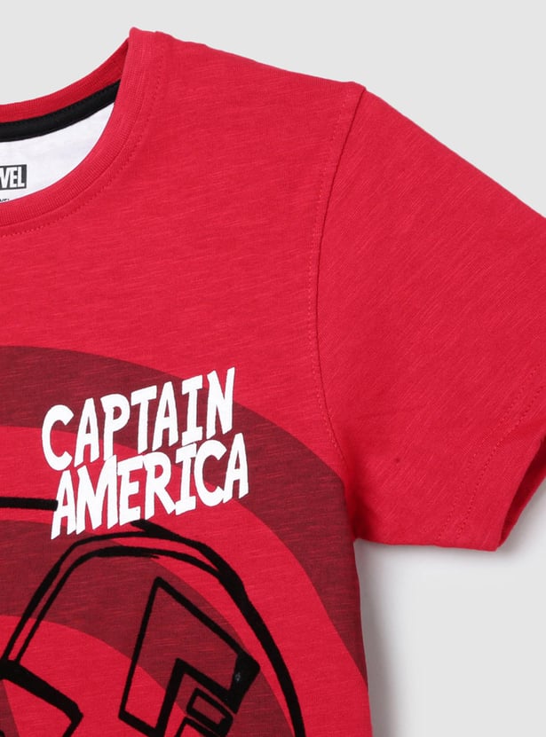 Boys Captain America Printed Crew Neck T-shirt