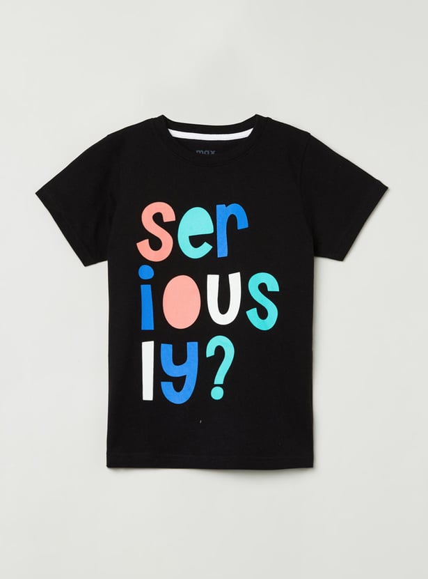 Boys Typography Printed Crew Neck T-shirt