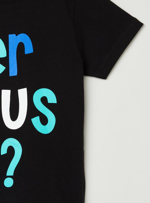 Boys Typography Printed Crew Neck T-shirt