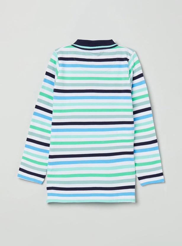 Boys Striped Full Sleeves Polo T-shirt