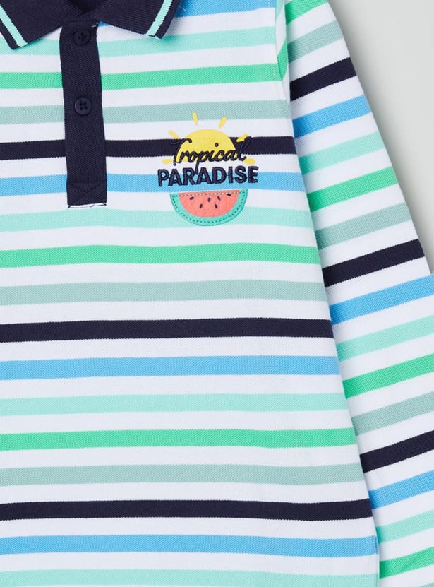 Boys Striped Full Sleeves Polo T-shirt