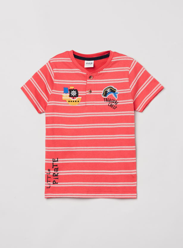 Boys Striped Henley Collar T-shirt