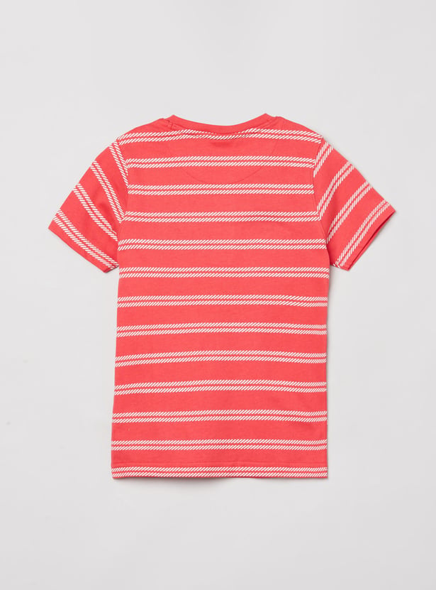Boys Striped Henley Collar T-shirt