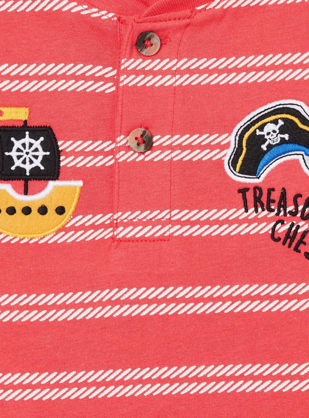 Boys Striped Henley Collar T-shirt