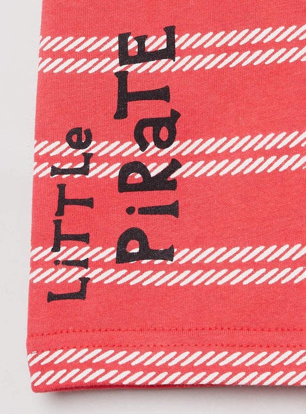 Boys Striped Henley Collar T-shirt