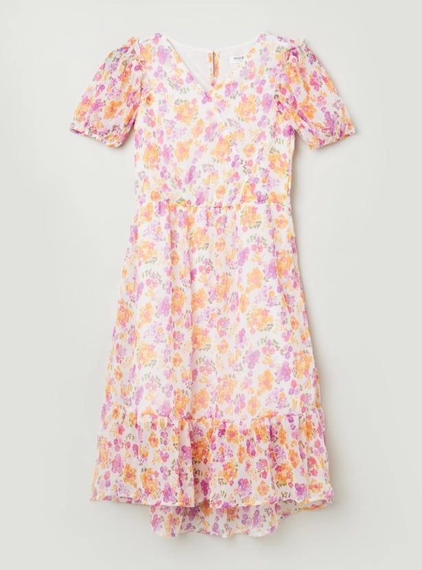 Girls Printed V-Neck A-line Dress