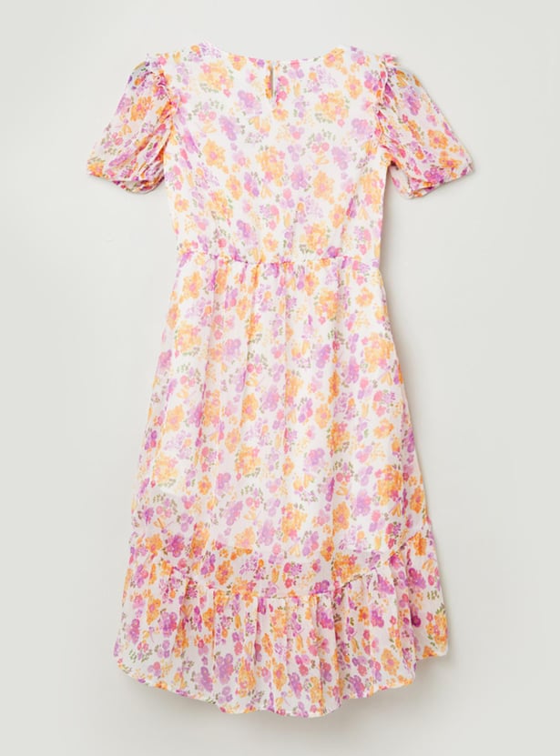 Girls Printed V-Neck A-line Dress