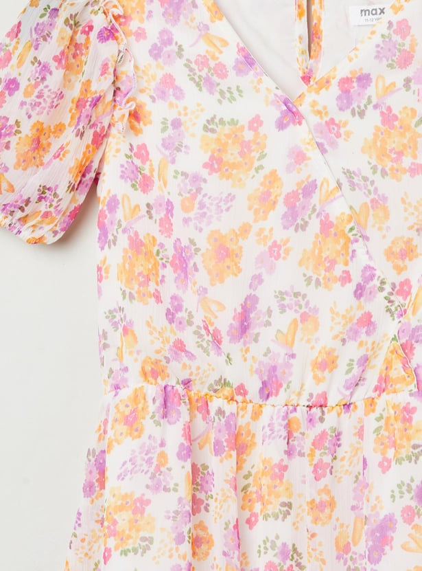 Girls Printed V-Neck A-line Dress