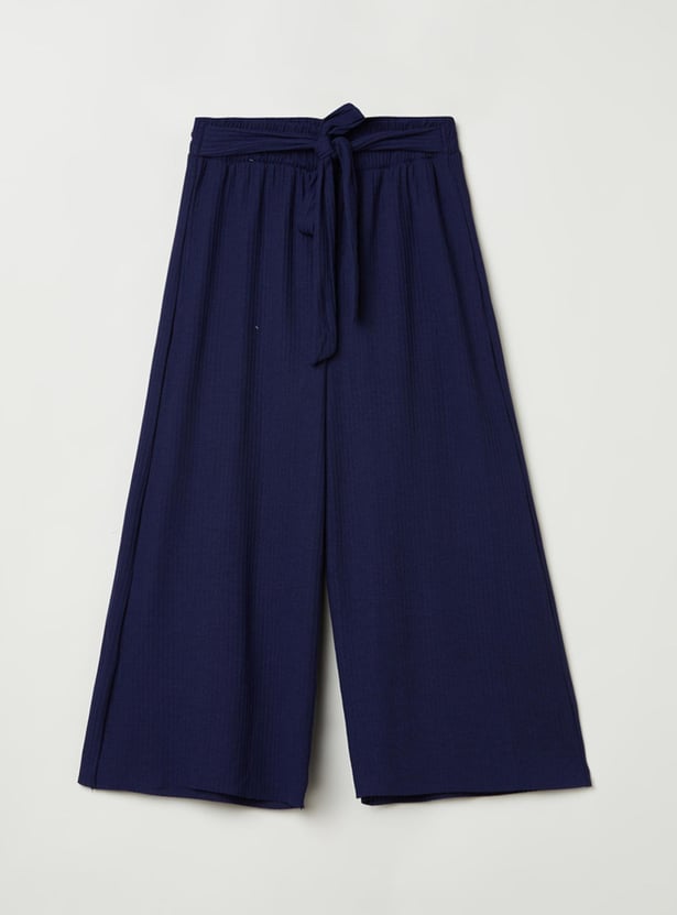 Girls Solid Knit Full-Length Culottes