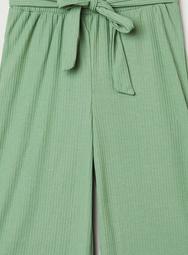 Girls Solid Knit Full-Length Culottes