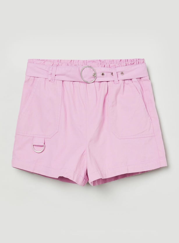 Girls Solid Woven Bermuda Shorts
