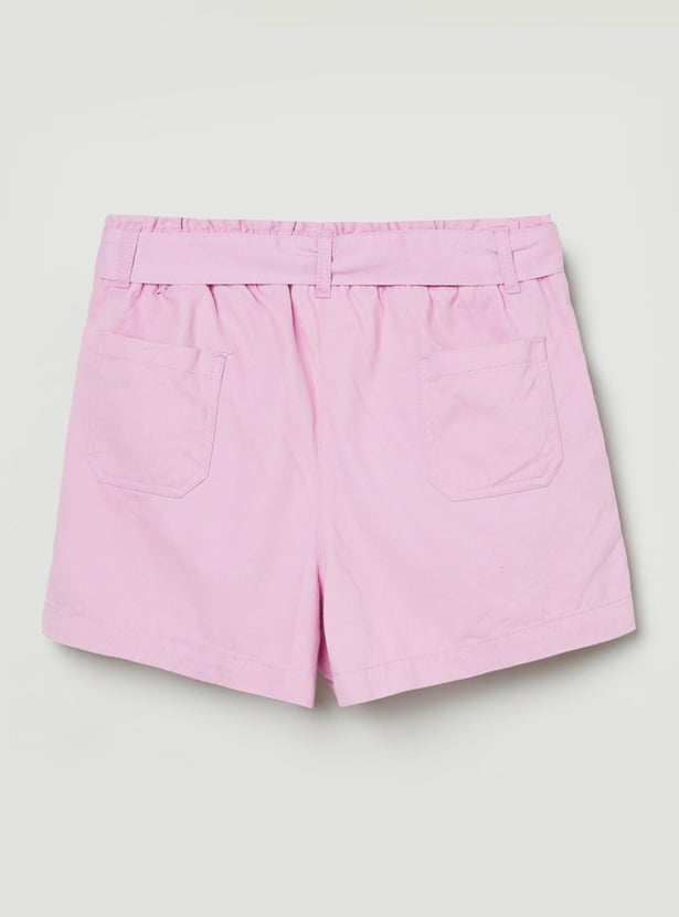 Girls Solid Woven Bermuda Shorts
