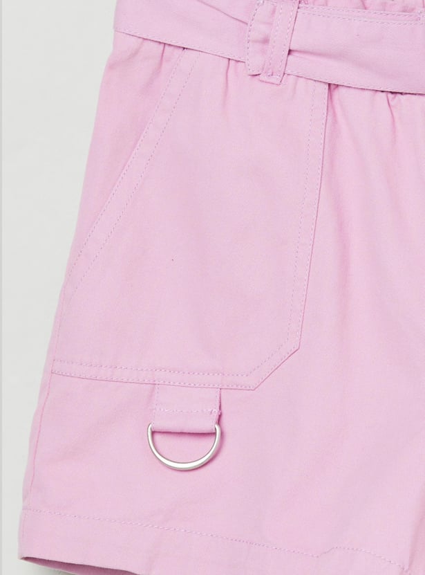 Girls Solid Woven Bermuda Shorts